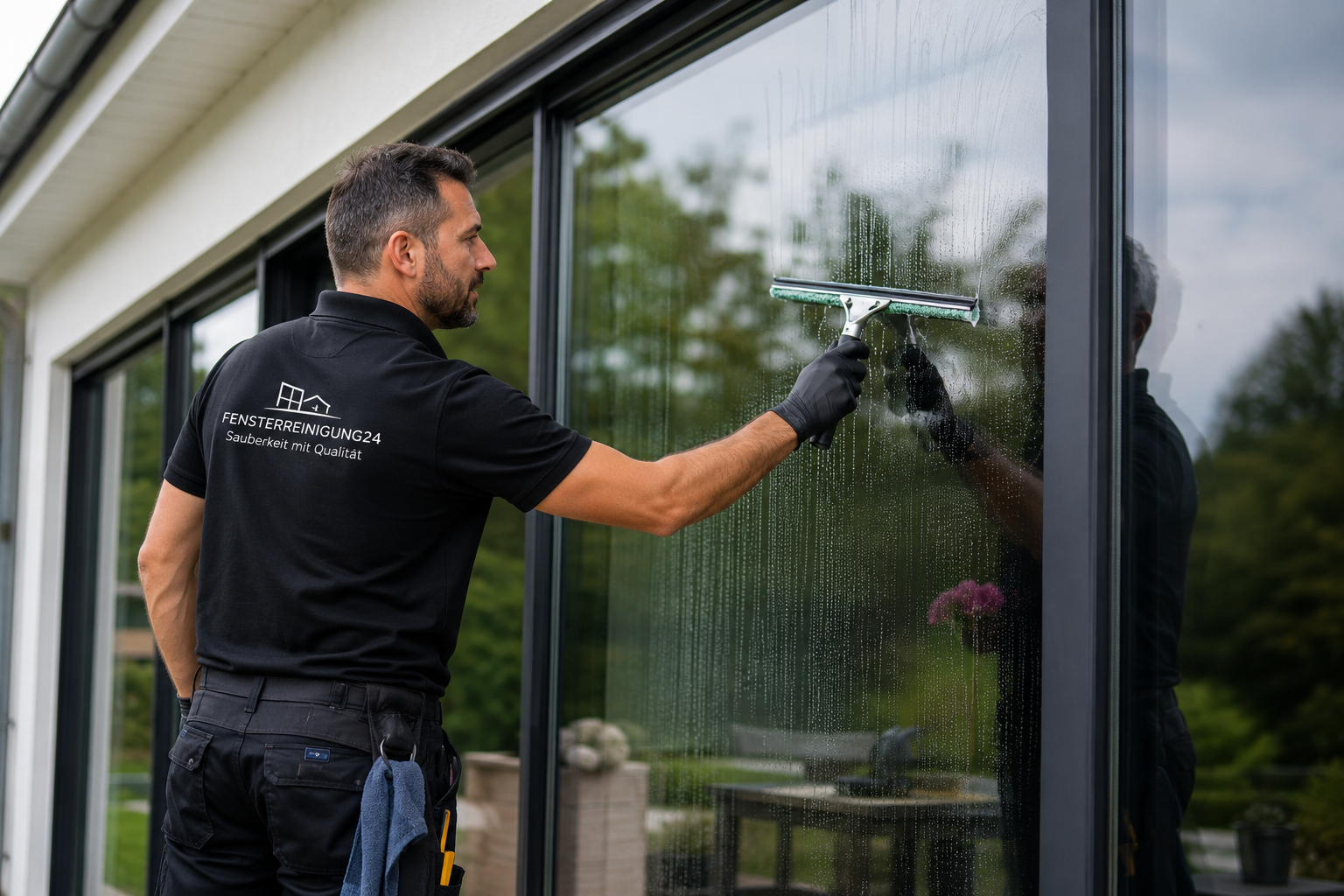 Mitarbeiter von Fensterreinigung24.at bei der professionellen Fensterreinigung